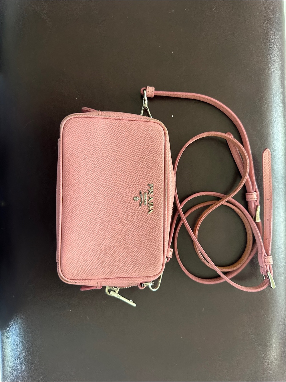 Prada Pink Saffiano Leather Crossbody Camera Bag
